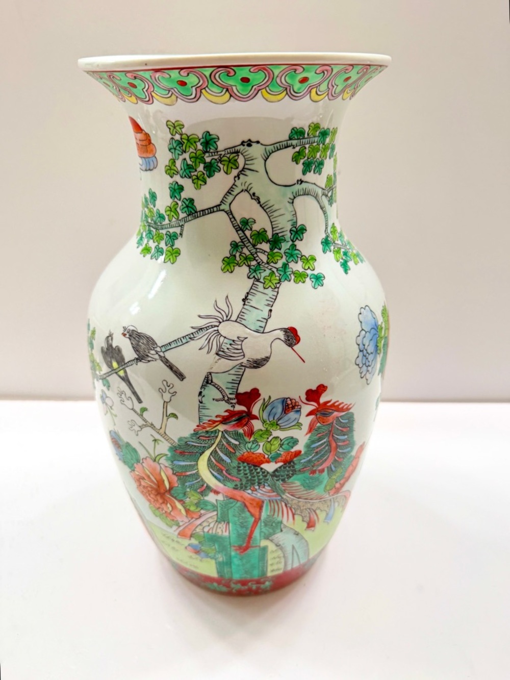 Antique Chinese‎ Qing Tongzhi Dynasty Famille Porcelain Vase Figures Birds Trees